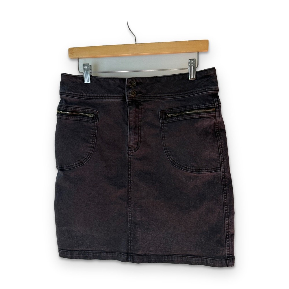 Prana Size 8 Charcoal Black Organic Cotton Denim Mini Skirt Utility Pockets